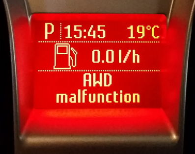 Ford Kuga digital dash showing AWD Malfunction warning